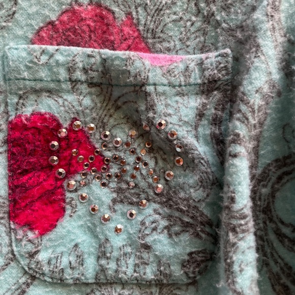 Betsey Johnson Pajama Set Youth S Blue Pink Floral Button Up Drawstring Pants - Picture 3 of 7